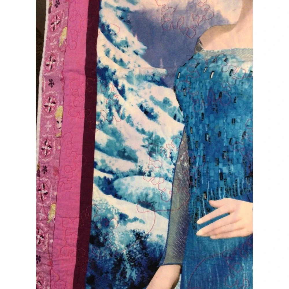Disney‎ Frozen Anna Elsa Handmade Quilt Crib Blanket, Used. 36